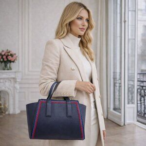 Loeffler Randall Eclipse Navy Leather Ric-Rac Tote Structured Designer Work Bag